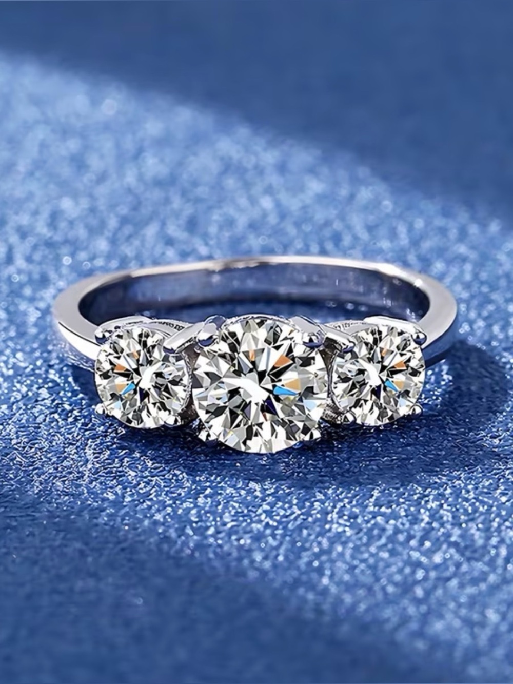 NWT-2 Carat Moissanite Round Cut 925 Sterling Silver Trilogy Ring